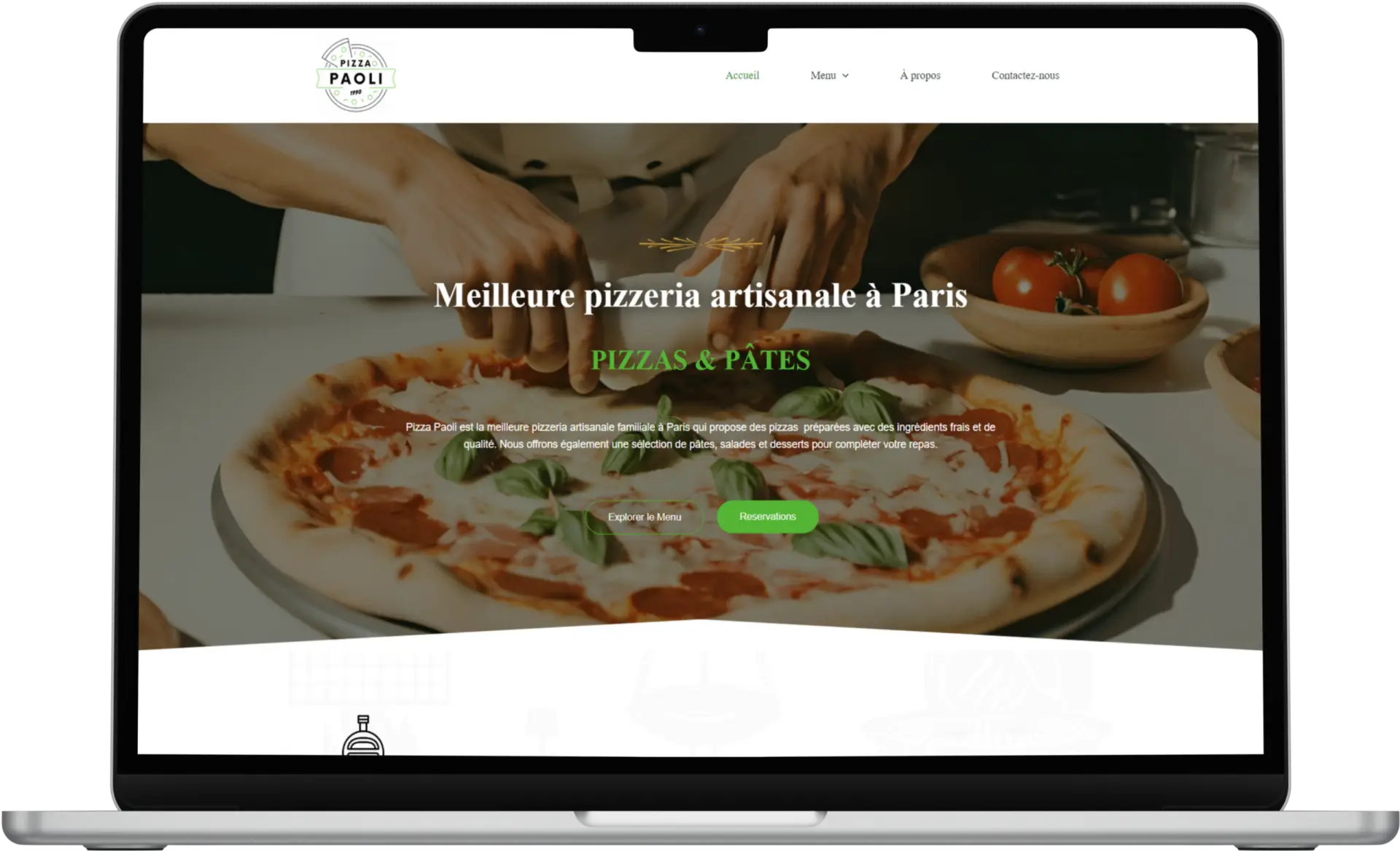 Mockup site web Pizza Paoli - Restaurant italien artisanal à Paris par Paoli Studio